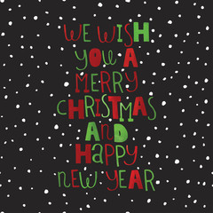 Bright merry christmas and happy new year song's words. Greetings card template