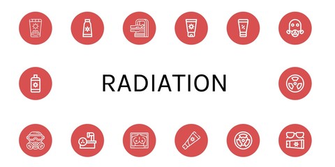 Set of radiation icons such as Sunscreen, Sun cream, Mri, Gas mask, Magnetic resonance, Mammogram, Radioactive, Radiation , radiation