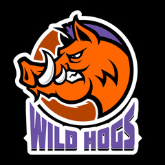 Wild hog or boar head mascot, colored version. Great for sports logos & team mascots.