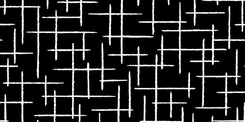 Texture or graphic pattern from short, thin line intersections, positioned vertically, obliquely, or horizontally. Textile. Paper. Monochrome. For posters, banners, retro and urban design