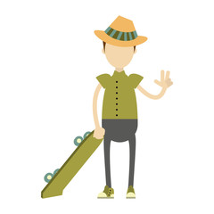 hipster boy with green skateboard