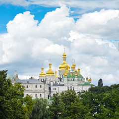 Fototapeta na wymiar View of Kiev-Pechersk Lavra in the clouds