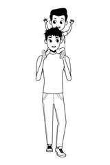 Family single father with kid in black and white