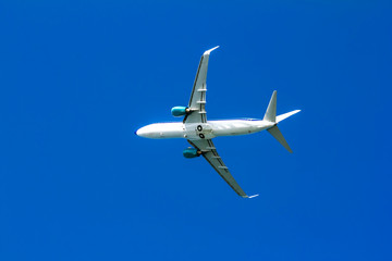 A passenger plane flying  in the sky