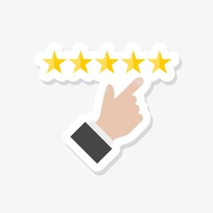 Star rating. Businessman holding a gold star in hand, to give five