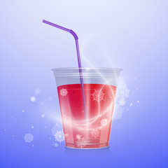 Cocktail, Glass of drink with tubule. Cooling drink in a plastic Cup Can be used like design for party invitations or menu. Realistic vector illustration