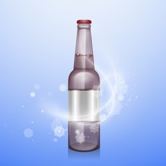 Chilling light beer ads, premium beer in a transparent glass bottle, realistic vector illustration