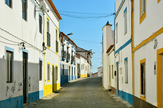 The colourful white washed village of Torrao. Alcacer do Sal, Alentejo. Portugal
