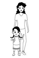 Family single mother with kid in black and white