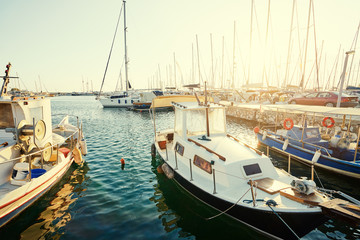 Marina harbour with beautiful white yachts.