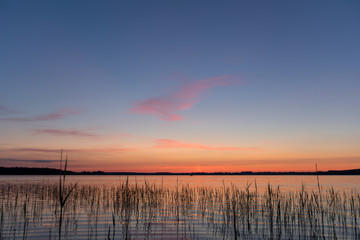 blue hour at the lake before sunrise
