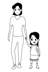 Family single mother with kid in black and white