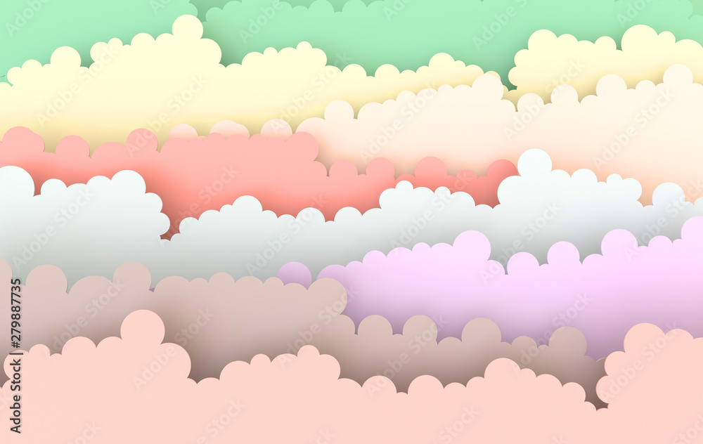 Canvas Prints paper art fluffy clouds. modern 3d origami paper art style. 3d render illustration in pastel colors