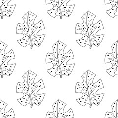 fruit line white and black pattern. Tropical fruits home textile design background