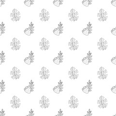 fruit line white and black pattern. Tropical fruits home textile design background