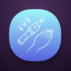 Electric manicure app icon. Electric nail file drill and nozzles. Beauty device for salon and home use. Hand hygiene. UI/UX user interface. Web or mobile application. Vector isolated illustration