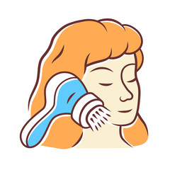 Face cleaning brush color icon. Pore cleaner. Comedone and blackhead removing. Beauty device for home use. Washing face with foam. Beauty electric instrument. Isolated vector illustration