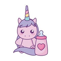 Obraz na płótnie Canvas cute little unicorn with milk bottle baby