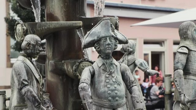 Prussian soldier detail of fountain in at the market place in the central city of Lippstadt, Germany
