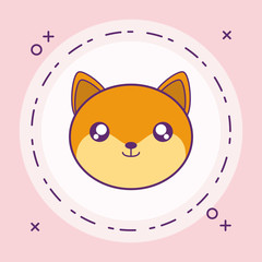 head of cute little fox baby in frame circular