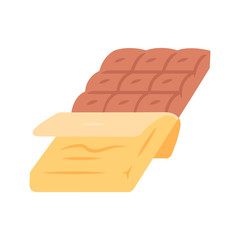 Chocolate bar flat design long shadow color icon. Dark, milk candy. Chocolate packaging, wrapping half opened. Grocery, gourmet food. Confectionery, pastry-shop. Toffee. Vector silhouette illustration