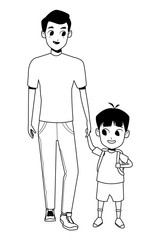 Family single father with kid in black and white