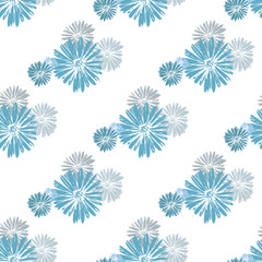 Blue chamomile meadow  wildflower Nature seamless pattern. Silhouette vector. Spring decoration.