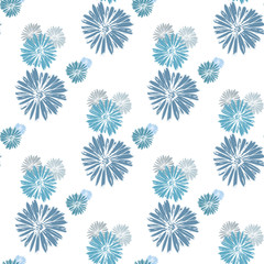 Blue chamomile meadow  wildflower Nature seamless pattern. Silhouette vector. Spring decoration.