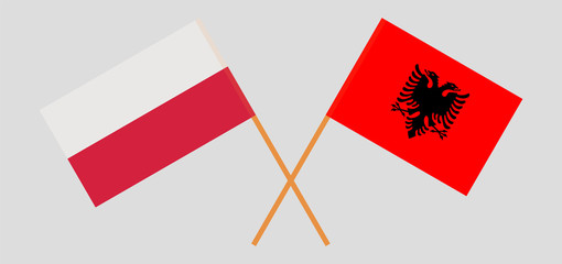 Albania and Poland. Crossed Albanian and Polish flags