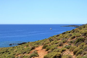 clear water bay of Loutro town on Crete island, Greece