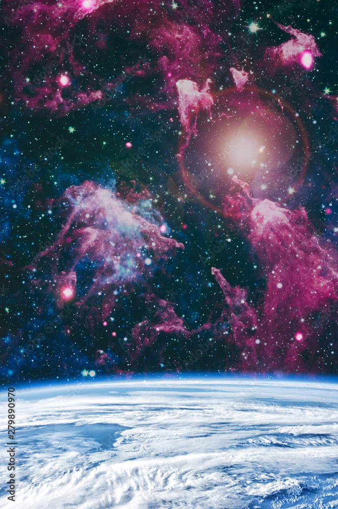Wall mural sparkle shinny blue star particle motion on black background, starlight nebula in galaxy at universe