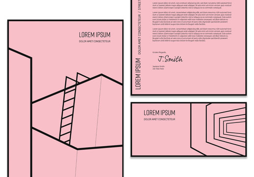Black and Pink Stationery Layout Set 