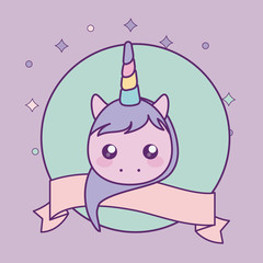 head of cute little unicorn baby with ribbon