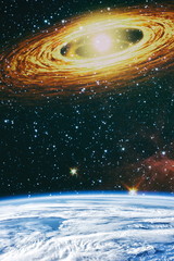 Sparkle shinny blue star particle motion on black background, starlight nebula in galaxy at universe Space background. This image furnished by NASA © Maximusdn