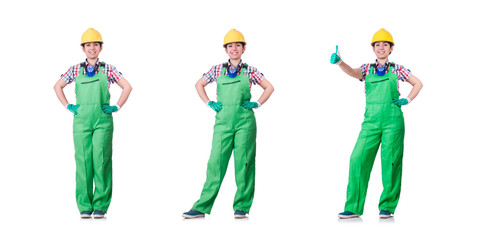 Young woman in green coveralls