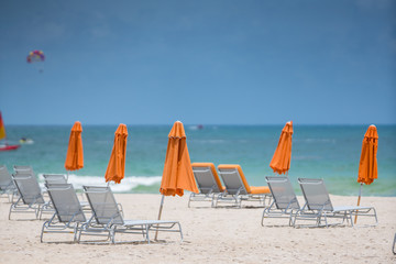 Orange umbrellas in Miami Beach Florida