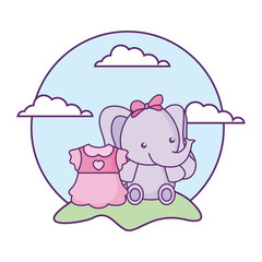 cute little elephant baby with dress girl in landscape