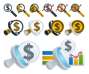 Magnifying glass and dollar icons