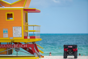 Miami Beach lifeguard tower and 4x4 beach rover