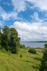 Fototapeta na wymiar Beautiful landscape with the Volga River on a summer sunny day.