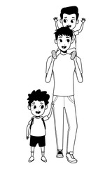 Family single father with children in black and white