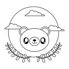 head of cute little bear baby with crown leafs