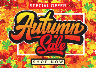 Vector template for design of advertising on autumn theme with inscription