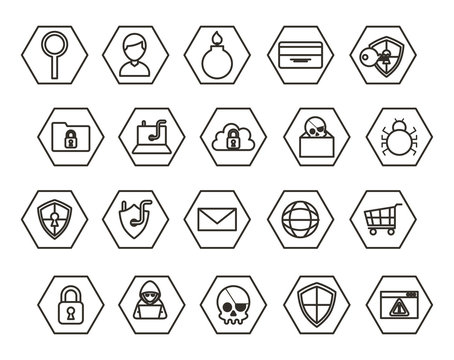 bundle of cyber security monochrome set icons