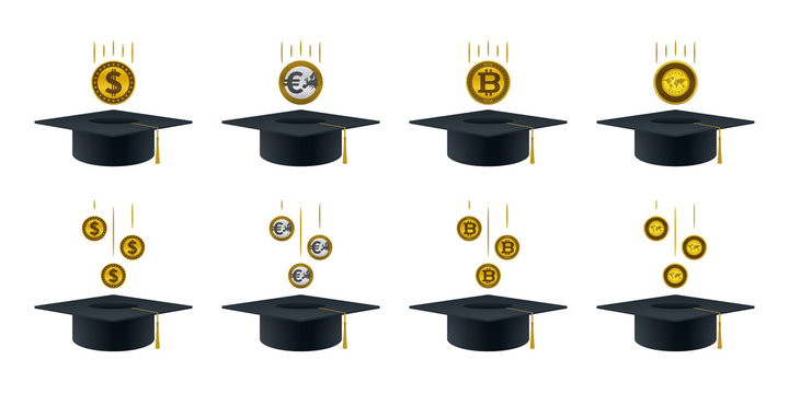Coins Falling Into Graduation Caps