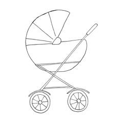 Baby stroller for babies. Sketch. Vector