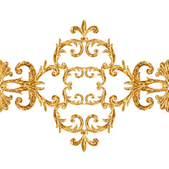 Baroque style golden ornamental segments seamless pattern. Hand drawn gold border frame