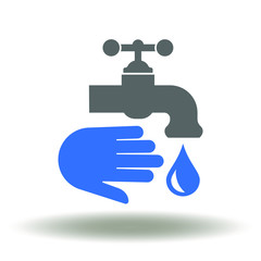Hygiene logo. Water tap hand drop icon vector. Culture hygienic cleanliness. Hands washing under faucet illustration.