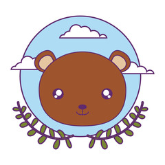 head of cute little bear baby with crown leafs