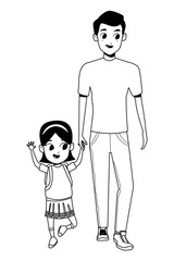 Family single father with children in black and white